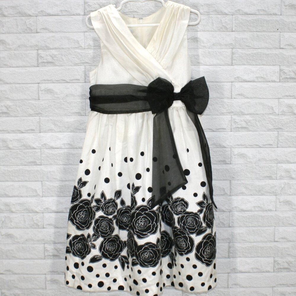 BONNIE JEAN Kids Dress Floral Sleeveless Black Off White Wedding Flowergirl 6X